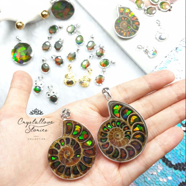 天然顶级拼接斑彩螺吊坠35mm Ammolite Crystal Pendant Shopee Malaysia