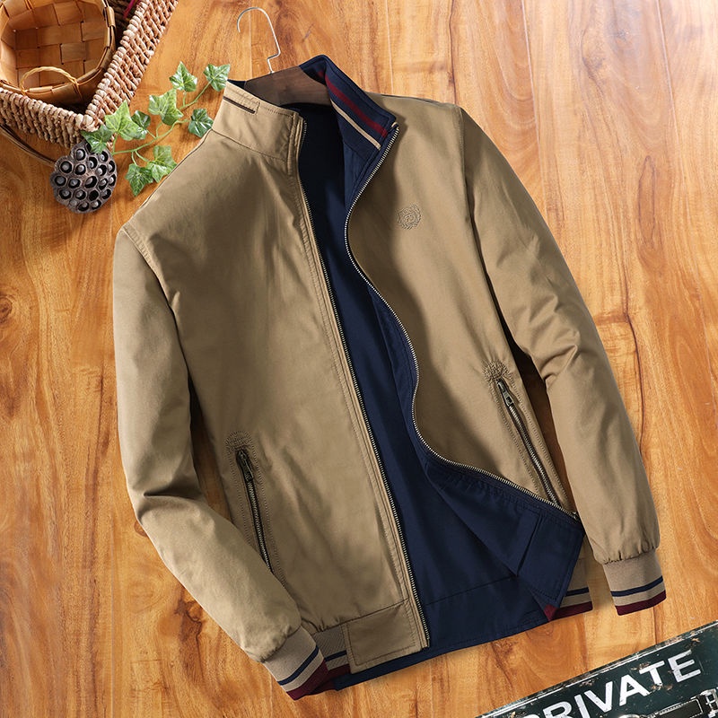 Fujima Double-Sided Middle-Aged Men S Jacket Spring And Autumn Stand-Up Collar Cotton Casual Dad Wear Thin Coat  Jaket S-Lelaki Berusia Dua Muka Musim Semi Dan Gugur Kerah Berdiri Atas Ayah Kasual Mem