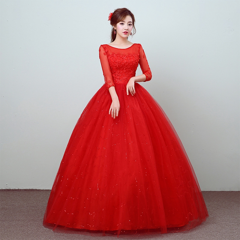 Ready Stock Sk New Bride Red Lace Trim Wedding Dress Shopee