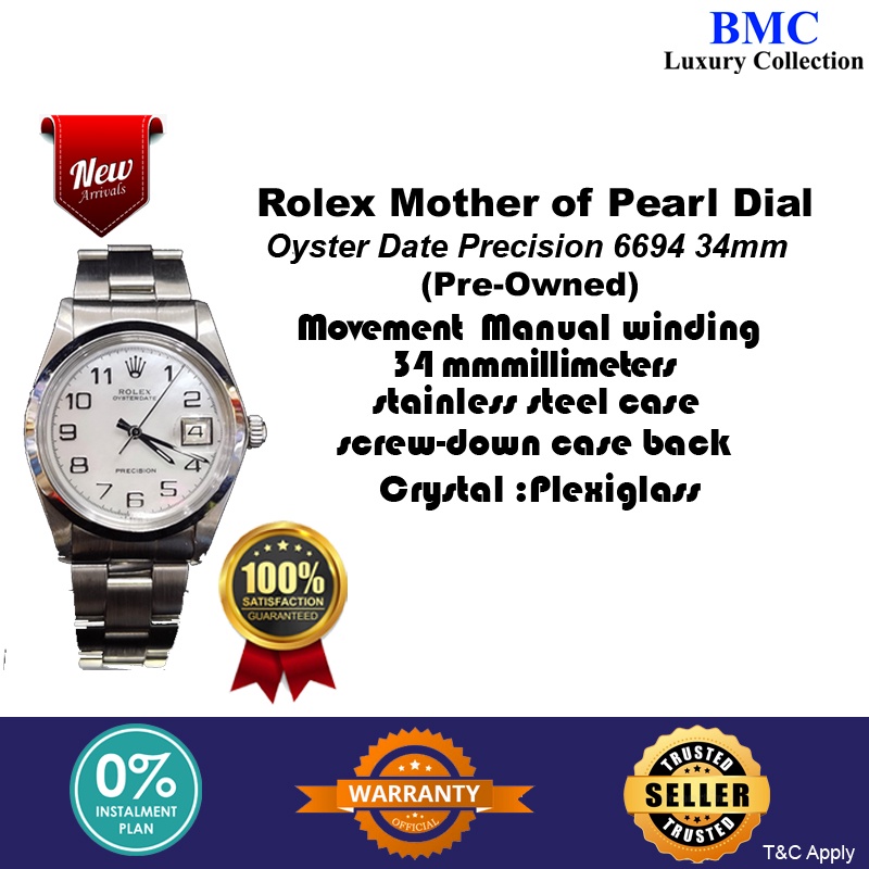Rolex Mother of Pearl OysterDate Precision 6694 pre-owned(year 1976)