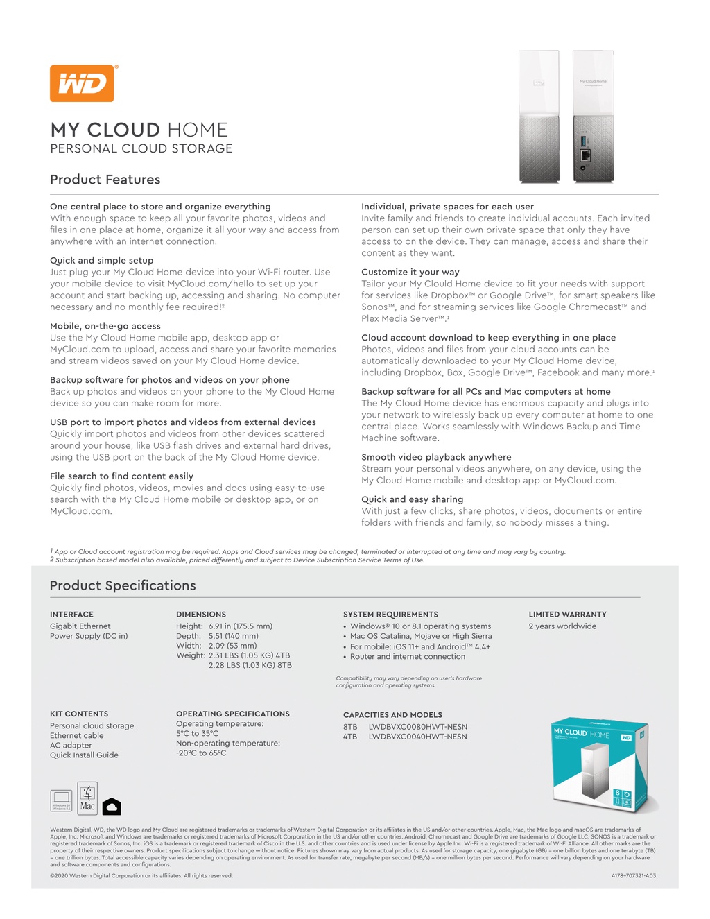 Product  WD My Cloud Home WDBVXC0040HWT - personal cloud storage device -  4 TB