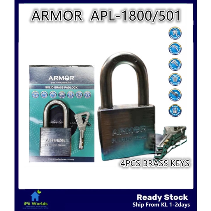 iPii Armor Spring Padlock , Solid Brass Padlock Anti Allenkey 50MM