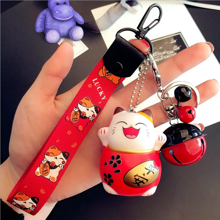 Maneki Neko Fortune Lucky Beckoning Cat Keyring Keychain Key Ring Chain Gift S \