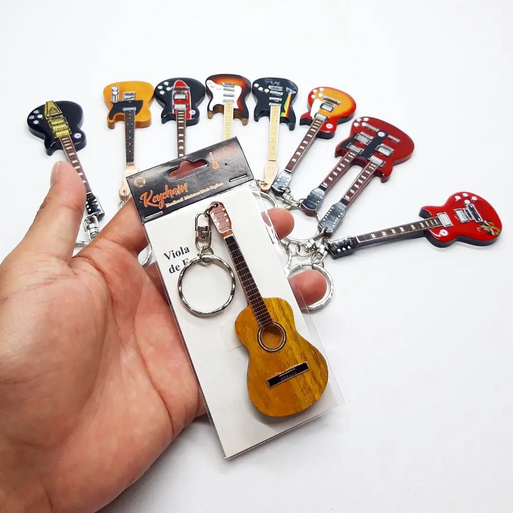 KAYU GANTUNGAN Miniature Guitar Keychain Exclusive Wooden Material Wedding souvenir Cool Keychain