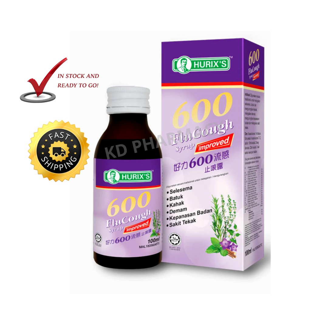 HURIX'S 600 FLU COUGH SYRUP 100ML / Ubat Batuk dan Selsema  Shopee