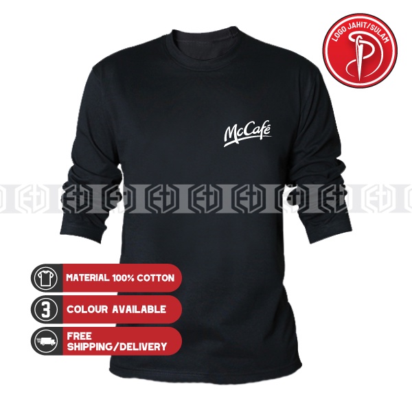 Baju Sulam Mc Cafe Mc Donald McCafe McDonald Cafe Cotton 100% T Shirt T-Shirt Shirts Long Sleeve Pakaian Sale Unisex