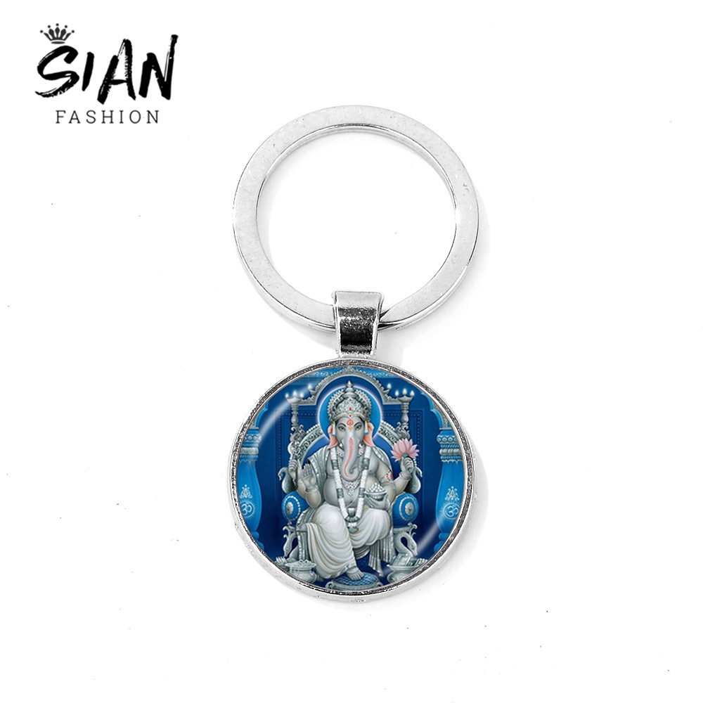 SIAN Ganesh Ganesha Keychain God of Fortune Indian Elephant Glass Pendant Key Ring Bag Car Key Chain Buddha Spirit Faith Jewelry