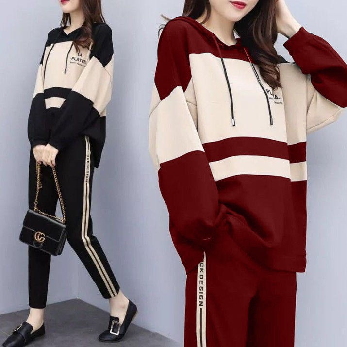 Two-Piece Set Women's Set Wear Fashion Casual 2pcs Individual Set Pakaian Kasual Wanita Pakai Baju Olahraga Wanita Baju Olahraga Longgar Lengan Panjang dan Seluar # RR-872