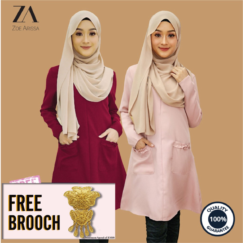 Zoe Arissa Baju  Blouse  Muslimah Nursing Labuh  Tunic Pocket 