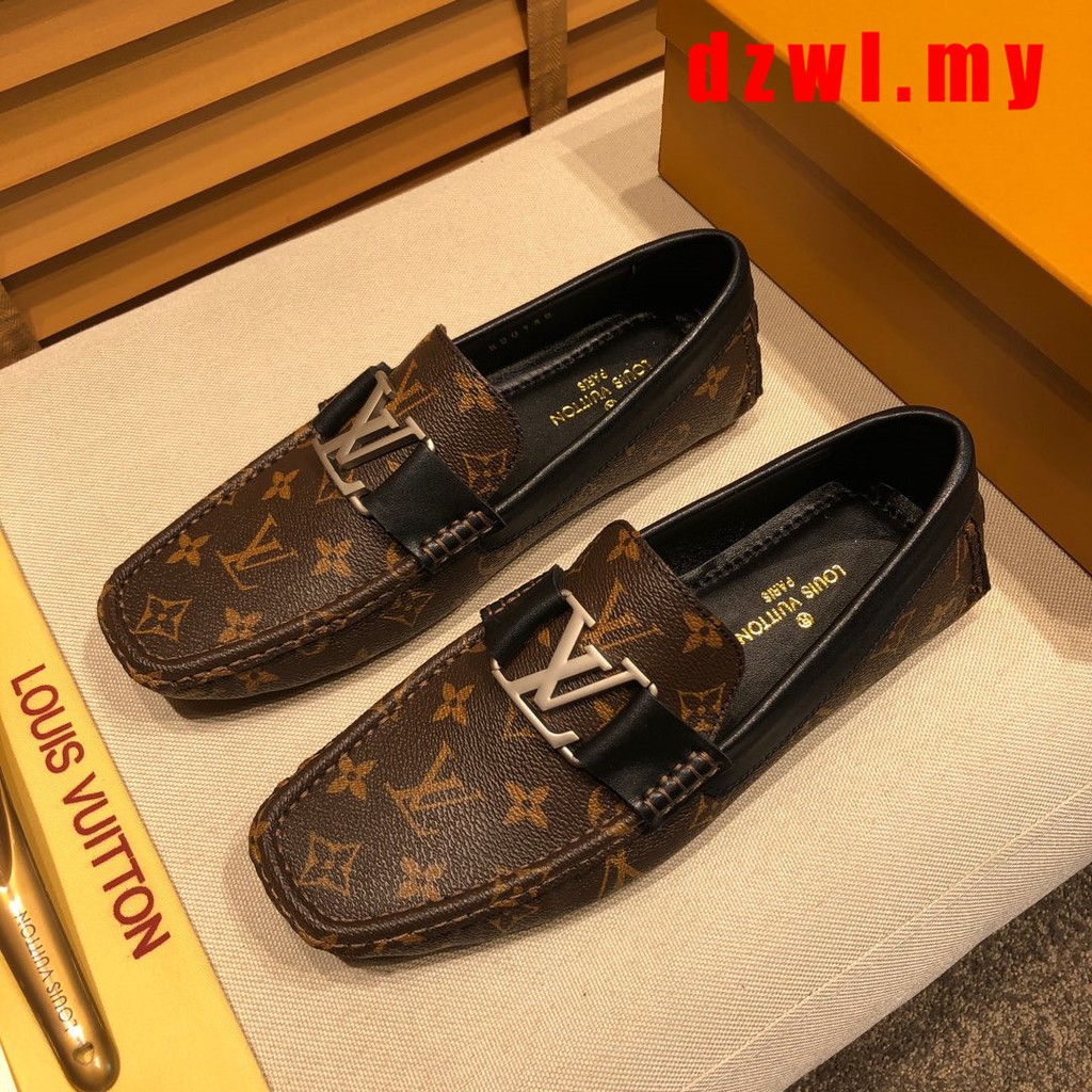 Genuine Louis Vuitton Monogram Embossed Men&#39;s Leather Shoes LV Classic Driving Set Foot Casual ...