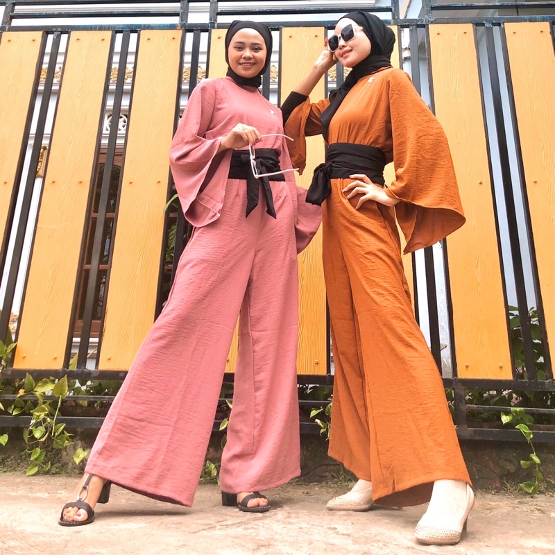 FLORENZIA JUMPSUITE FREE OBI PREMIUM IMPORTED CRINKLE MATERIAL KOREAN STYLE JUMPSUIT MUSLIM FASHION