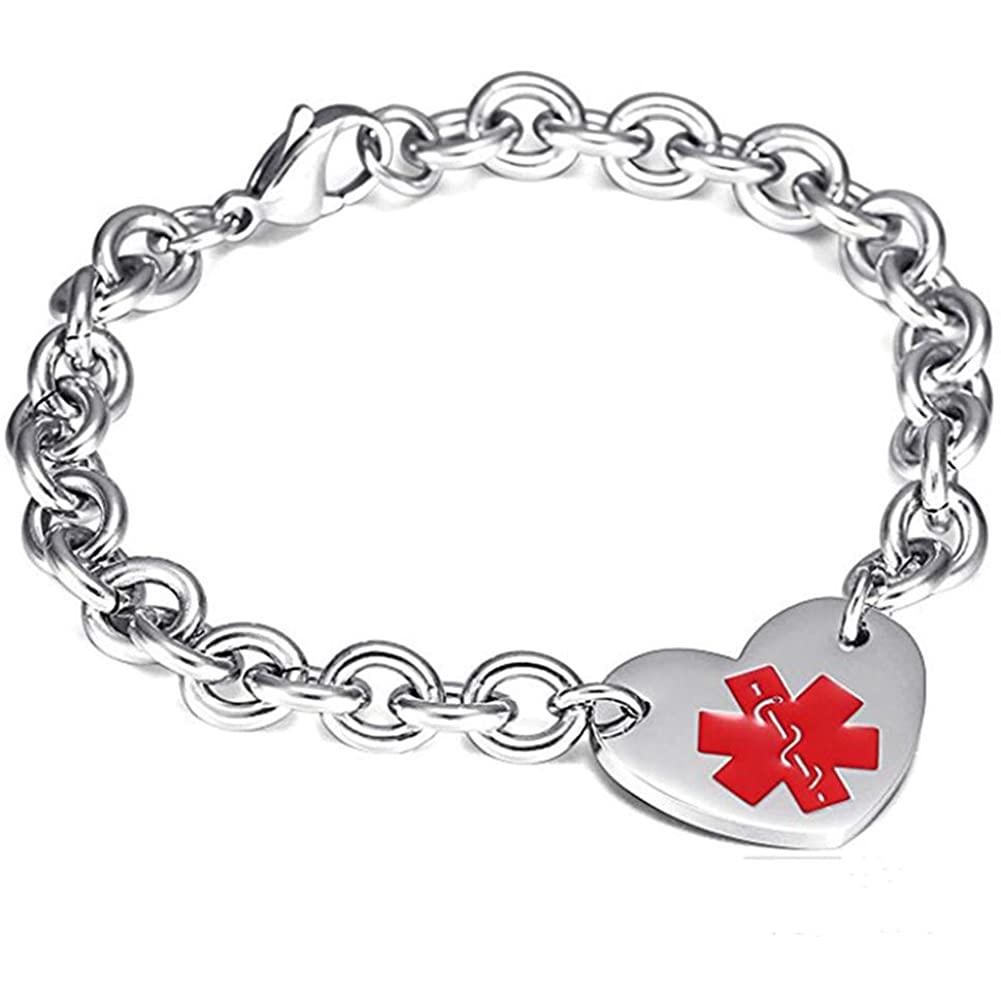 VNOX Free Engraving Stainless Steel Magnetic Therapy Health Emergency Medical Alert ID Bracelets for Men Women,Adjustable 