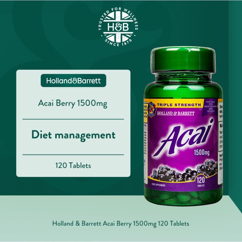 Holland & Barrett Acai Berry 1500mg 120 Tablets (BBE 12/2023) Diet