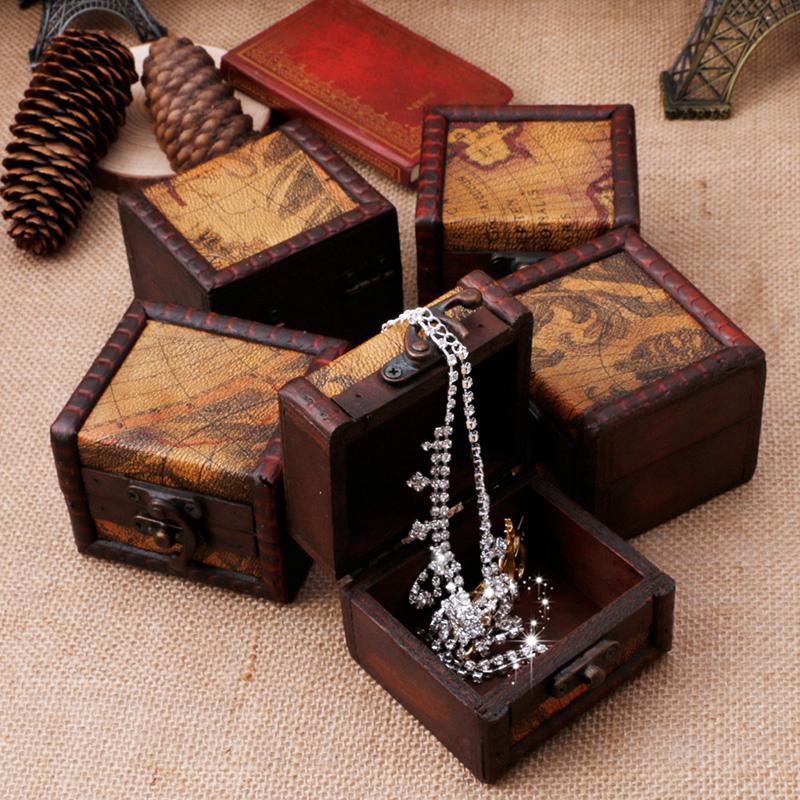 ARIN Vintage Wooden Map Storage Box Case Jewellery Cufflinks Chest Small Gift