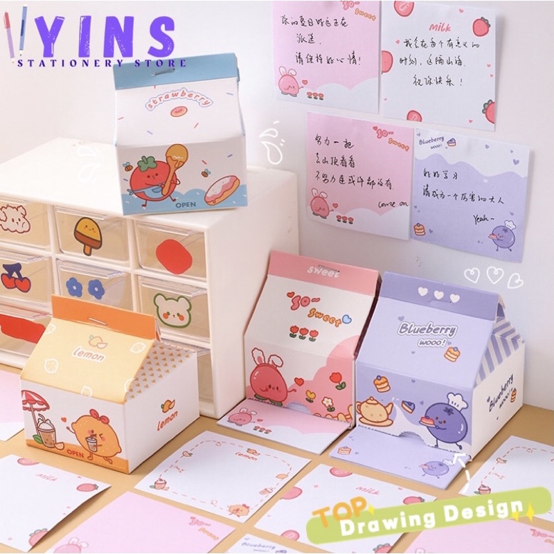 Yins. 200pcs Cute Fruit Milk Cartoon Noted Pad Daily Memo Ped DIY Planner Stationary Organizer