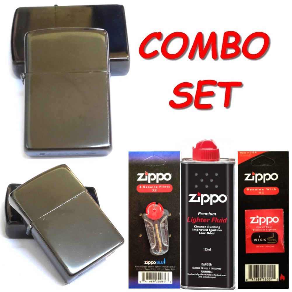 Original ZIPPO Set (Lighter Fluid 125ml + Flints 6pcs + Wick 1pc