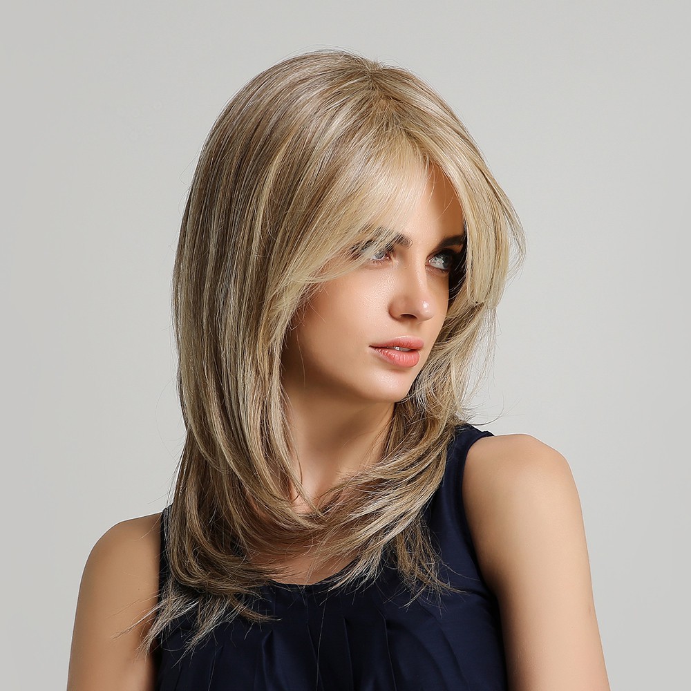 Wig Female Long Straight Hair Mixed Color Ladies Fashion Wig With