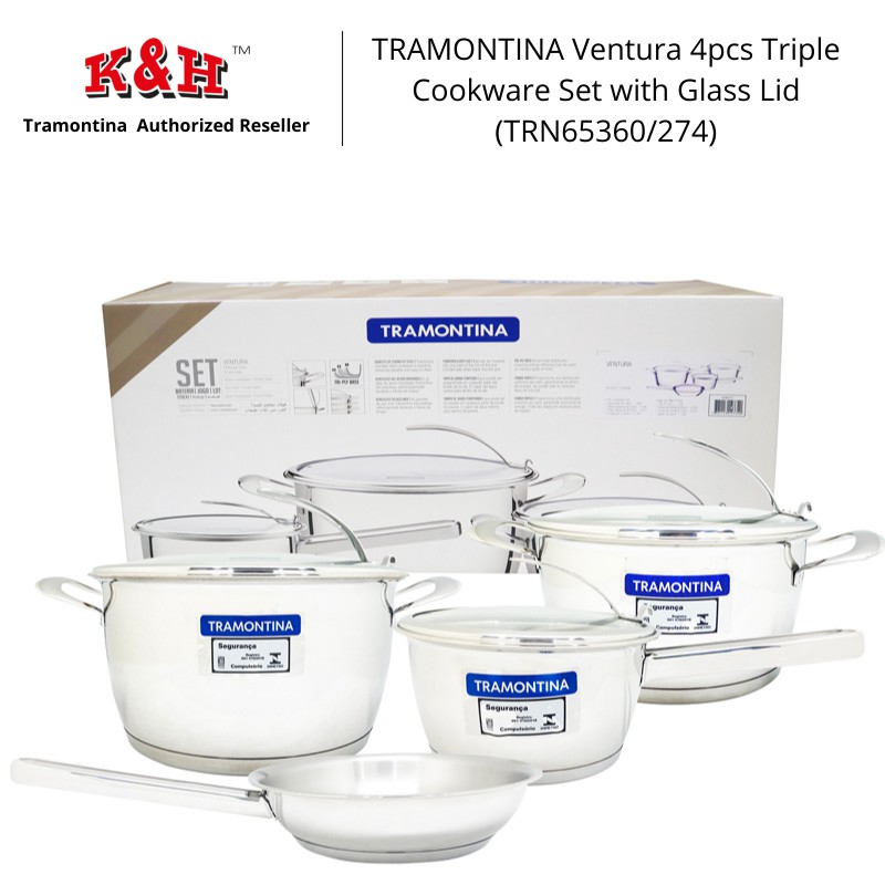 TRAMONTINA Ventura 4pcs Cookware Set with Glass Lid (TRN65360/274 ...