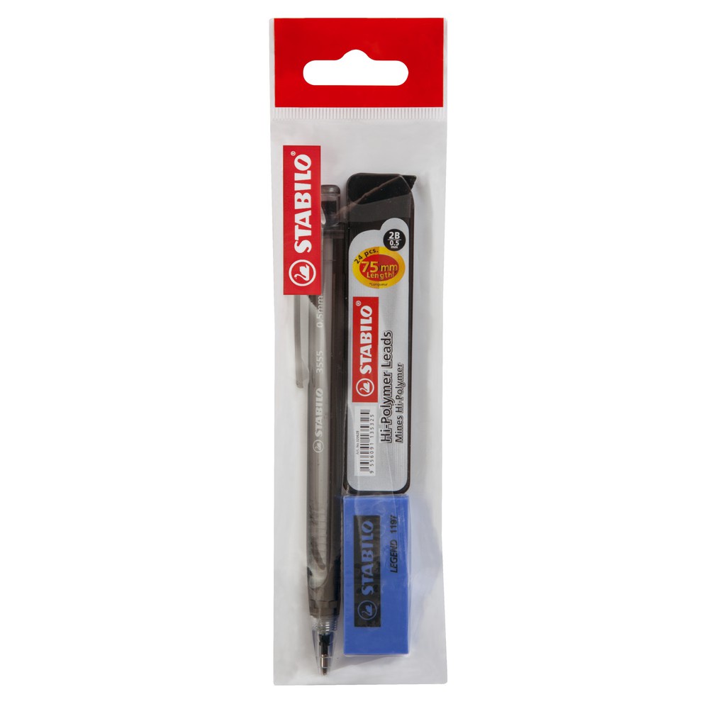 Mechanical Pencil - STABILO Mechanical Pencil (0.5mm) Pack of 1 + 1 Refill Lead + 1 Eraser (Grab 2 Go)
