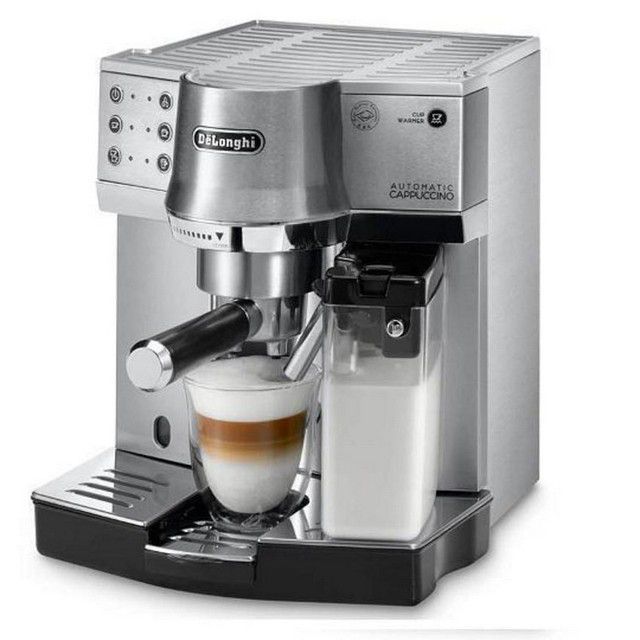 DeLonghi Coffee Machine with Milk Frother and Container