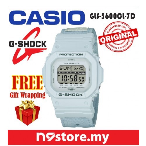Casio G Shock Gls 5600cl 7 Digital G Lide Cloth Band White Color Sports Watch Shopee Malaysia