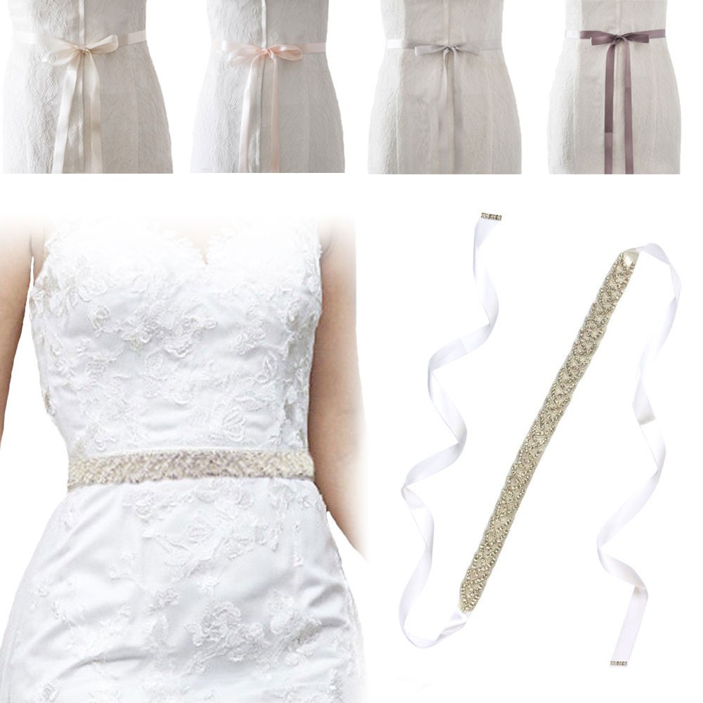 Bridal Belt Wedding Dress Sash Rhinestone Trim Applique Beaded