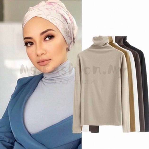 🌸READY STOCK-from Penang🌸NEW!! Inner Women High Neck Long Sleeved Top Slim Office Shirt Baju