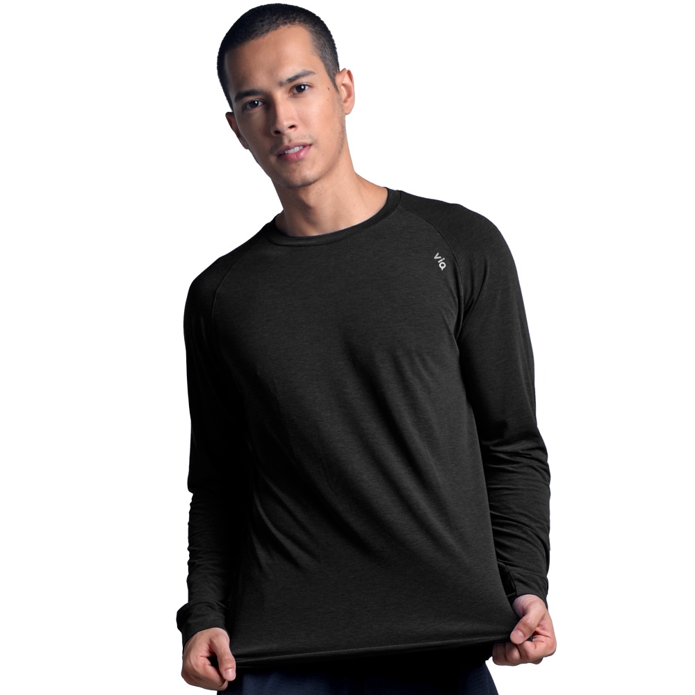 ViQ Men's Active Long Sleeve Tee - Plain Quick Dry Tight Fit Sportswear