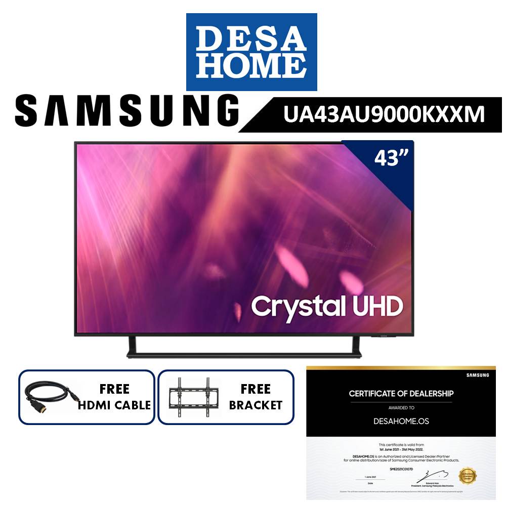 SAMSUNG UHD 4K Smart TV 2021 (43") [Free HDMI Cable + Bracket] UA43AU9000KXXM
