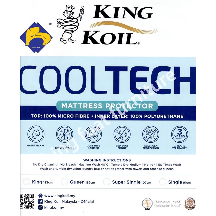 (FREE SHIPPING)(New Version) King Koil Cooltech Waterproof Mattress
