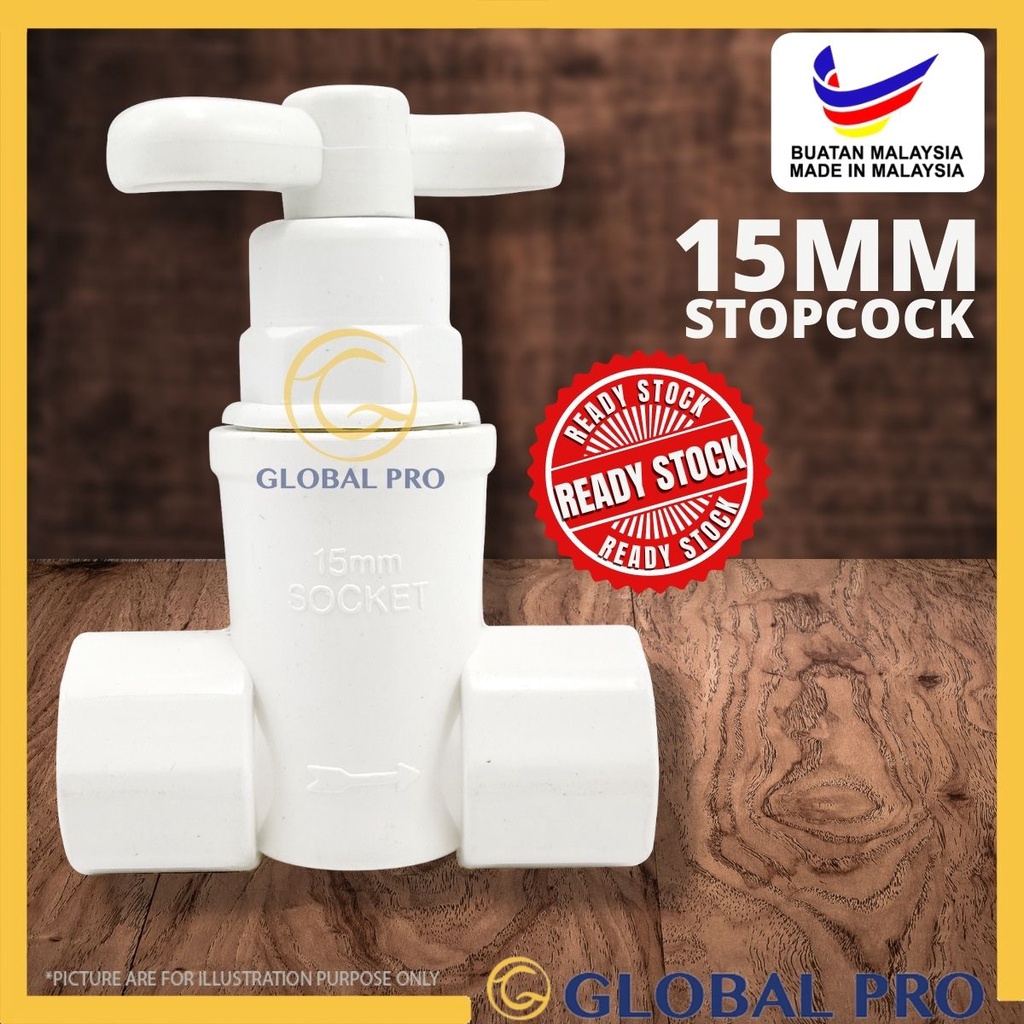 KW PREMIUM 15mm / 1/2 " PVC Water Tap 2 Way Socket Stopcock Kepala Paip