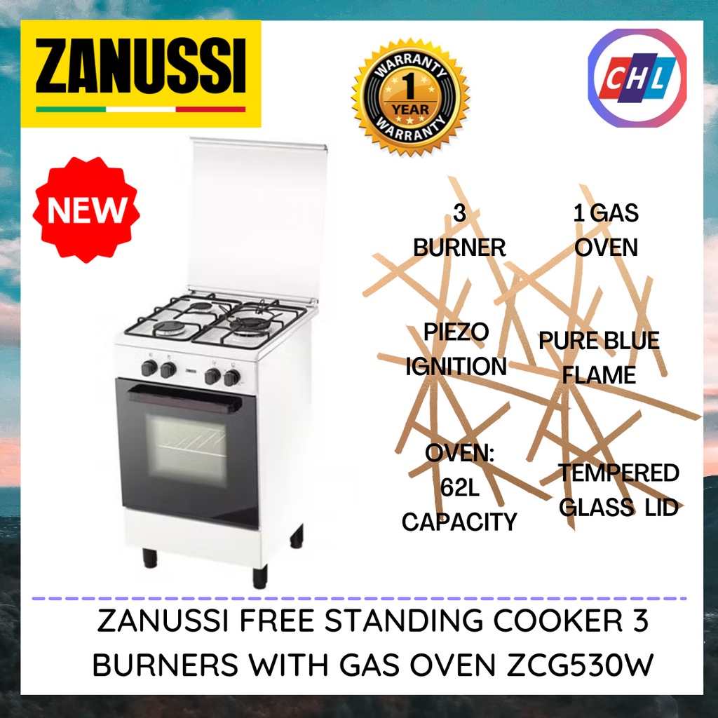 ZANUSSI (Send By Lorry+Authorised Dealer)FREE STANDING COOKER 3 BURNERS WITH GAS OVEN ZCG530W - ZANUSSI WARRANTY