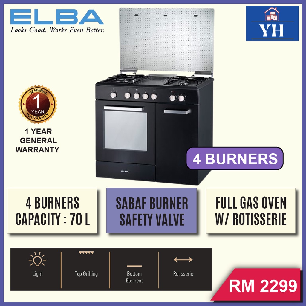 Elba 4 SABAF Burners 70L Gas Oven Safety Valve Free Standing Gas Cooker