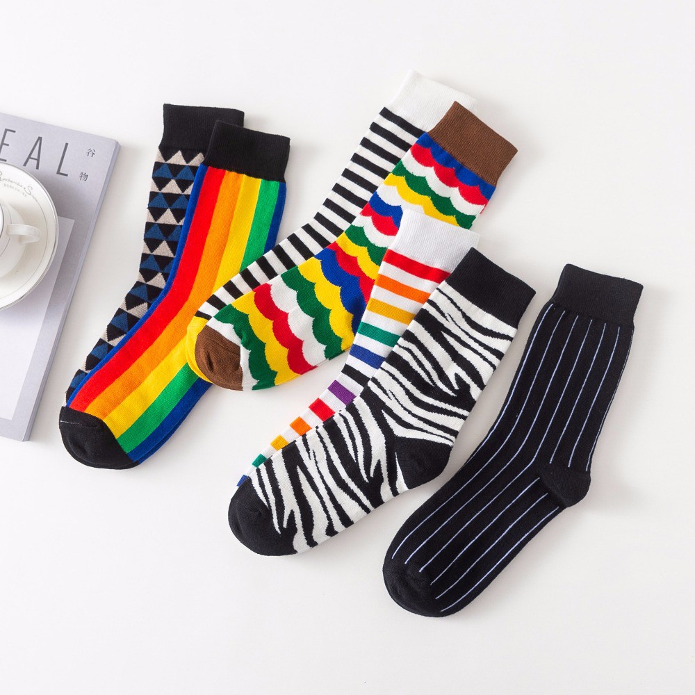 Cute rainbow Funny Socks Striped zebra rhombus Women Socks