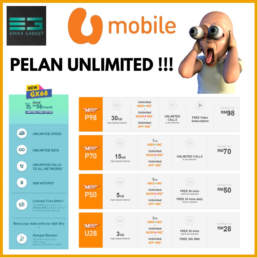 Umobile Postpaid Plan Gx50 Gx68 Unlimited Data Shopee Malaysia