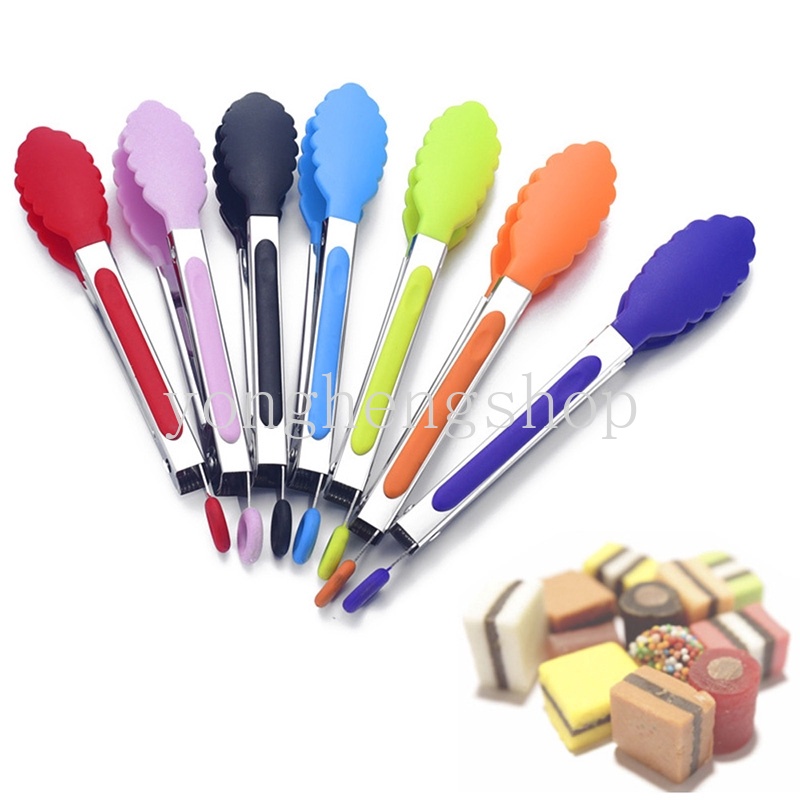 Silicone Cooking Serving Tongs Stainless Steel Food Clip Bread Salad Tong Heat-Resistant Barbecue Clips Kitchen Cooking Tool