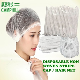 100pcs] Non Woven Stripe Cap Hair Net Double Elastic Thick Head Cover  Disposable Topi Pakai Buang一次性条帽 100pcs/Pack | Shopee Malaysia