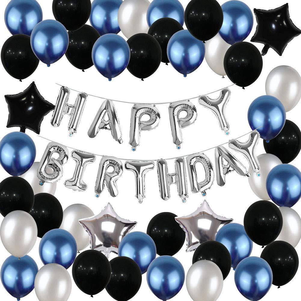 Birthday Blue Black Silver Balloon set 16 inch foil confetti solid ...