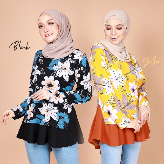 JW Women Tina Flora Fashion Blouse  Baju  Muslimah  Shopee  