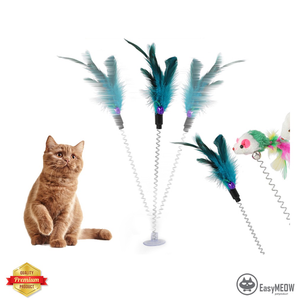 READY STOCK Elastic Spring Mouse And Feather Cat Kitten Toy Kucing Mainan  (random Color)