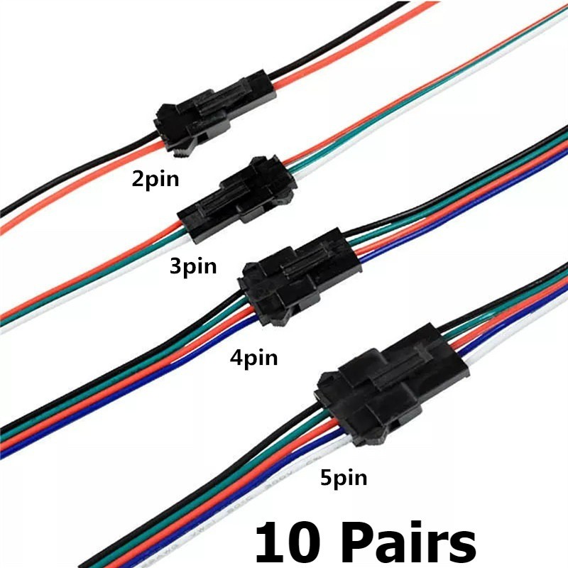 10 Pairs 2345pin Led Connector Malefemale Jst Sm Plug Connector Wire Cable For Led Strip 