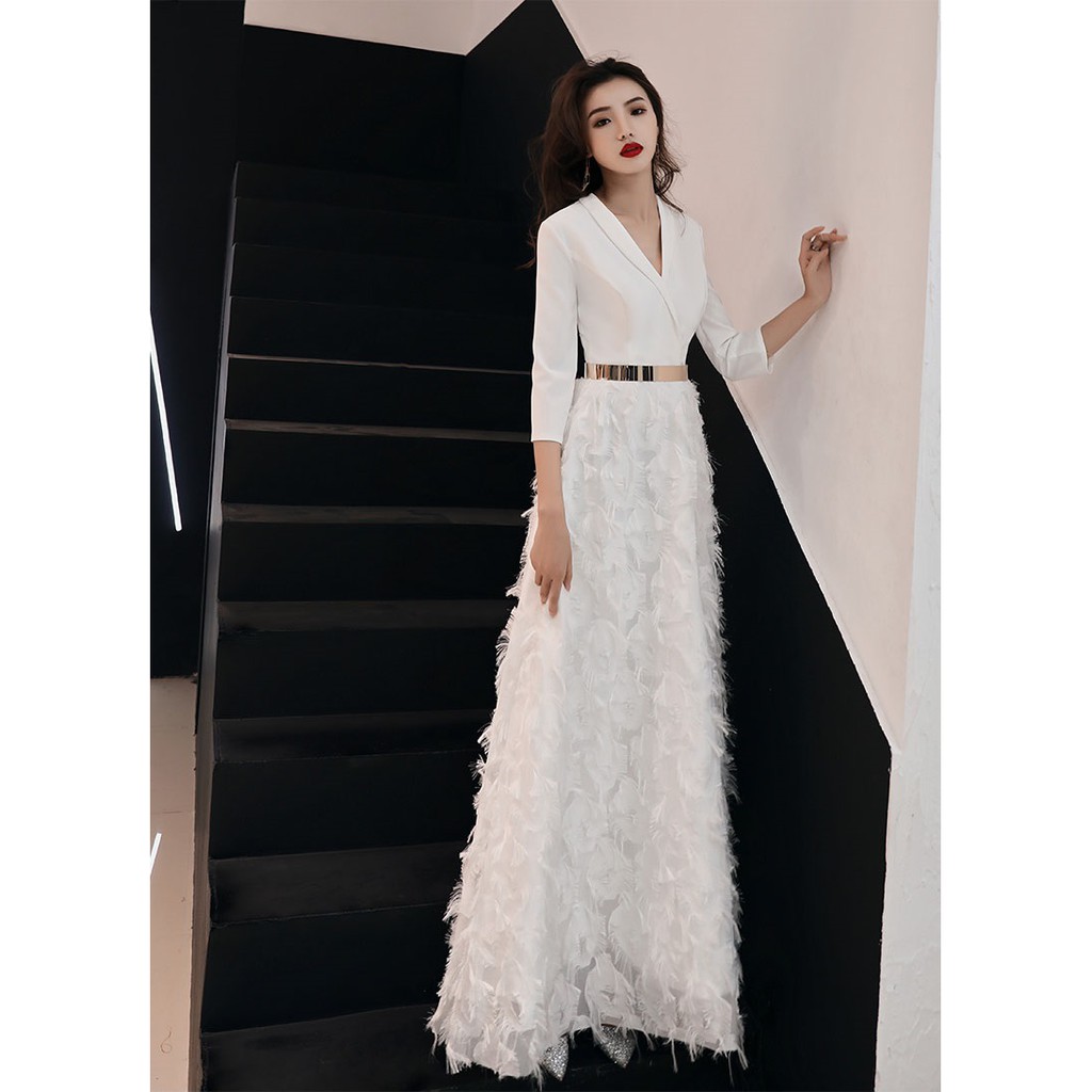 White Dinner Dress Muslimah Bridal Dresses Modern Wedding Maxi Dress Shopee Malaysia