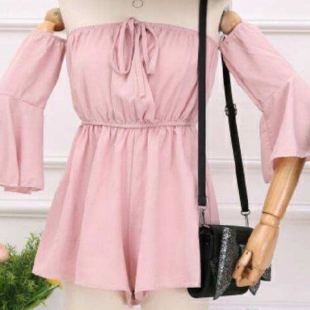 pink off shoulder jumpsuit