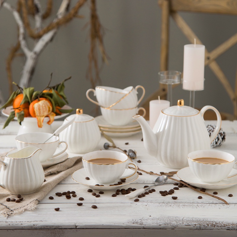 Classic White Teapot Set White Tea Cup Set 900ml Teapot White Cup