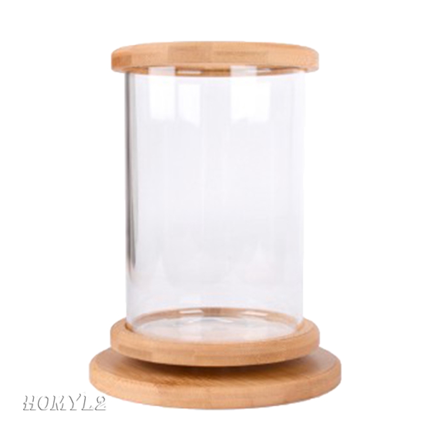 Bamboo Frame Glass Cylinder Fish Tank Desktop Betta Fish Aquarium