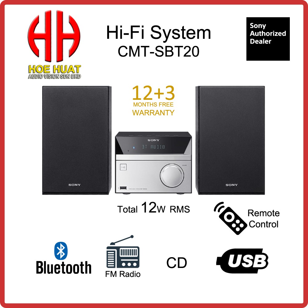 Sony CMTSBT20 2ch HIFi Home Audio System with Bluetooth Speaker CD