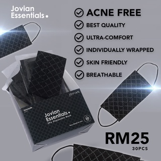 Jovian Acne Free 3 Ply Black Monogram Mask