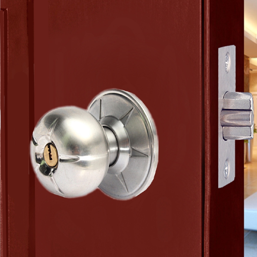 Stainless Steel Round Door Knob Set Handle Lock Entrance Interior