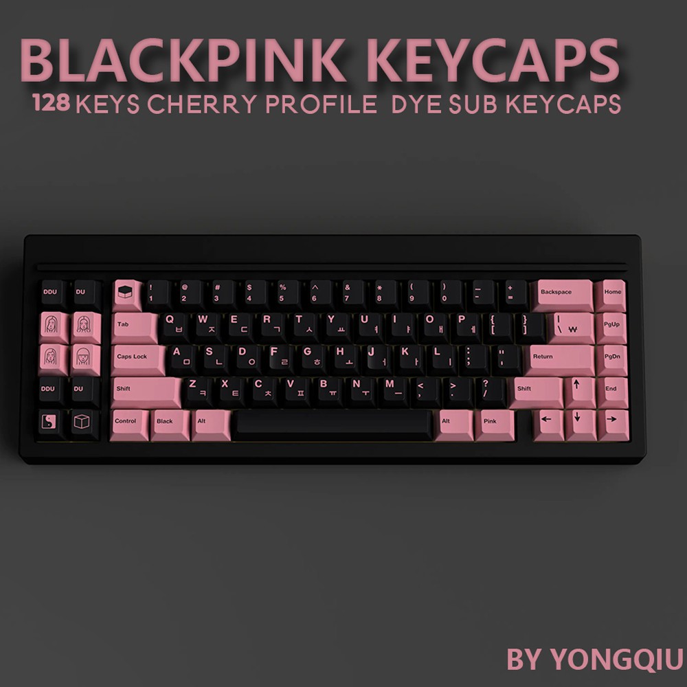 128 Keys PBT Black Pink Keycap Cherry Profile DYE-SUB Punk Personalized