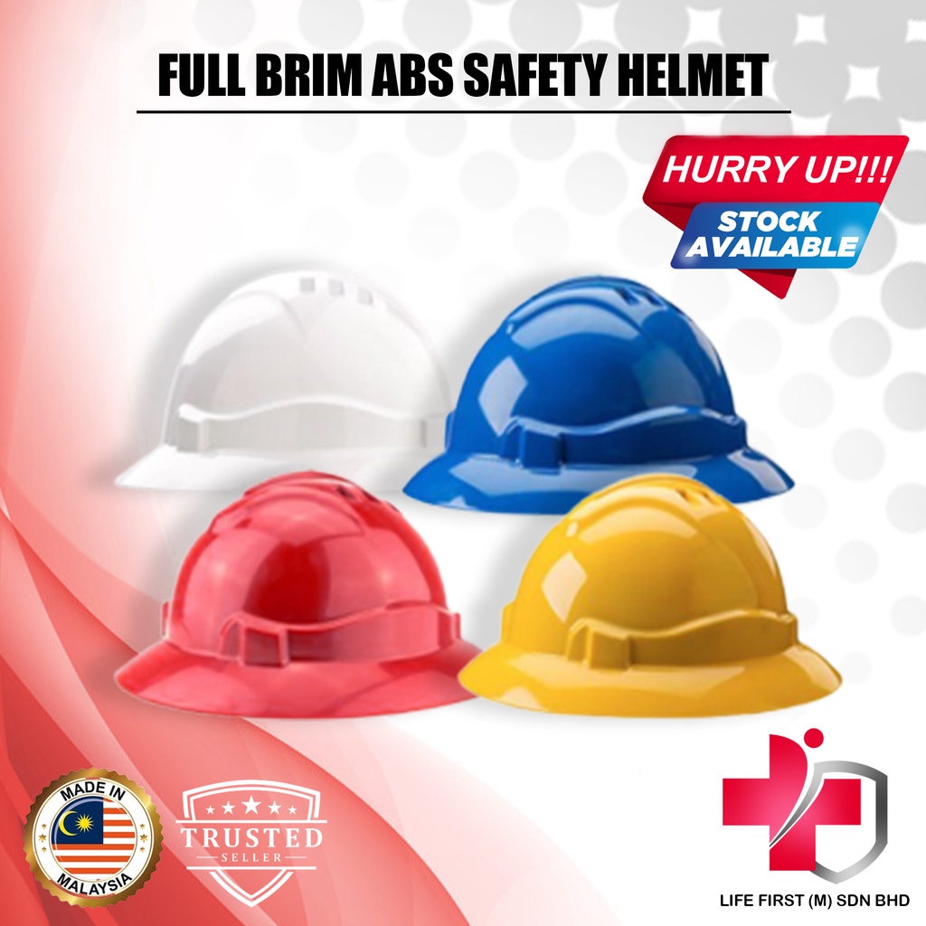 ADVANRIM Full Brim ABS Safety Helmet c/w Swivel Ratchet Webbing Harness ...